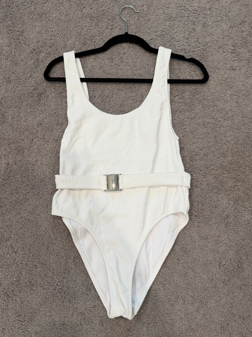 Topshop White Textured Scoop One-Piece Swimsuit with Belt Detail Brand New